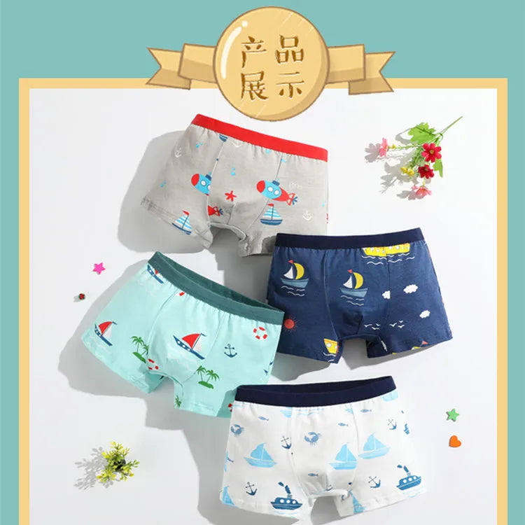 4Pcs/lot Boys Cotton Boxer Briefs