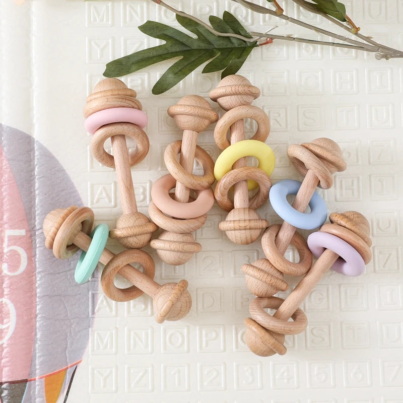 Wooden Rattles Silicone Ring Toy