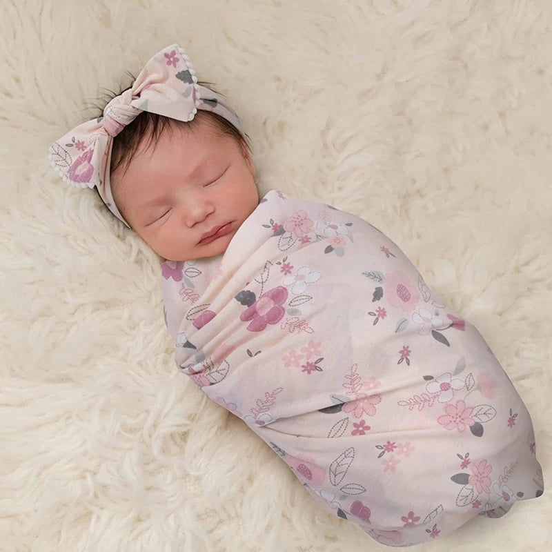 2pcs Newborn Baby Microfiber Swaddle Wrap with Beanie Hat