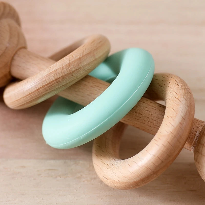 Wooden Rattles Silicone Ring Toy
