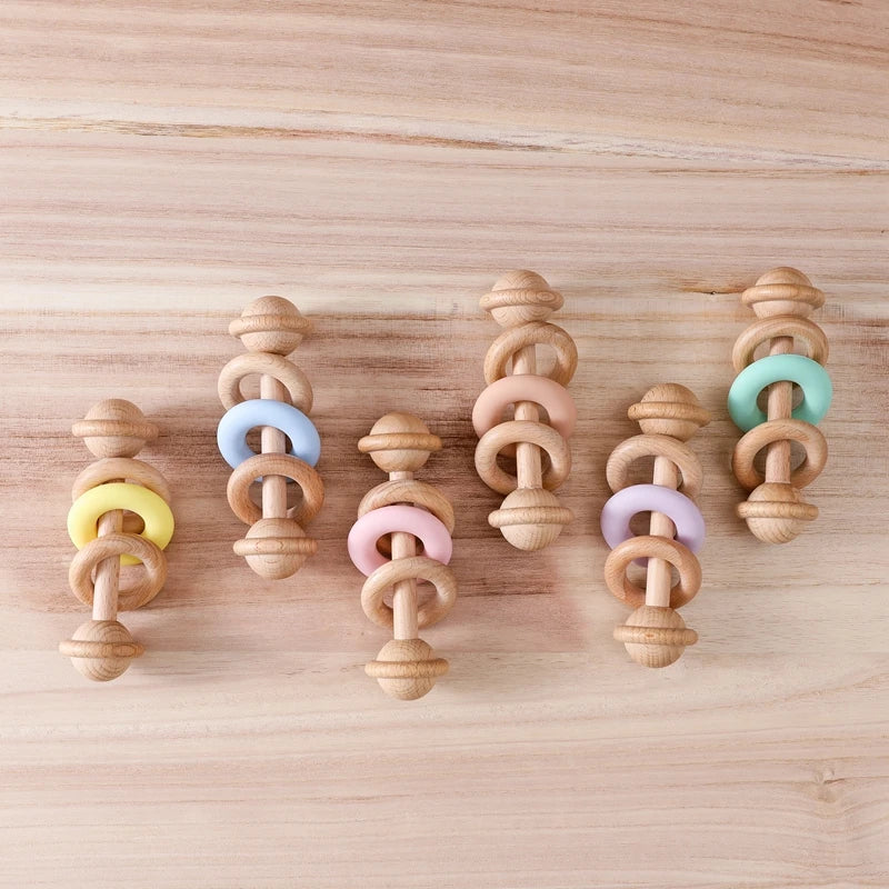 Wooden Rattles Silicone Ring Toy