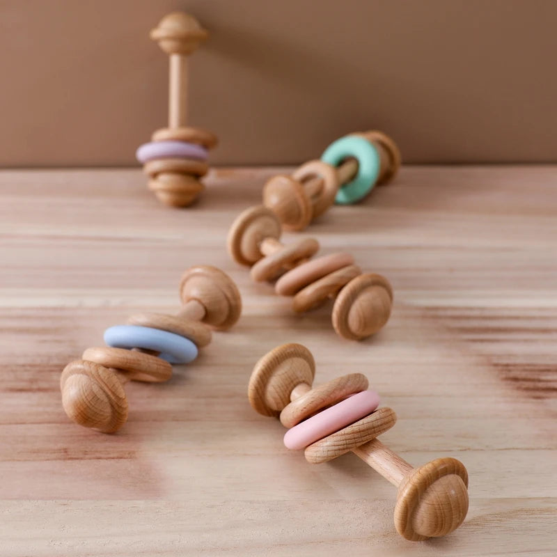 Wooden Rattles Silicone Ring Toy