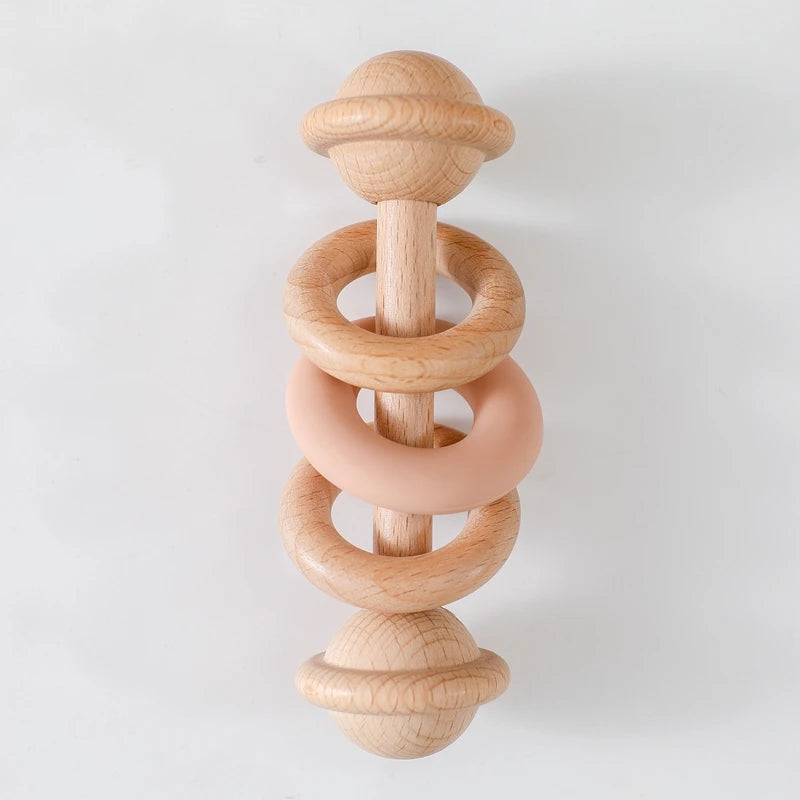 Wooden Rattles Silicone Ring Toy