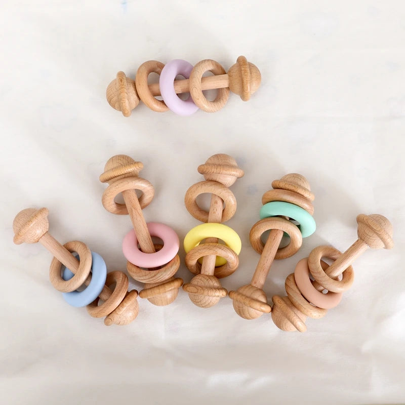 Wooden Rattles Silicone Ring Toy
