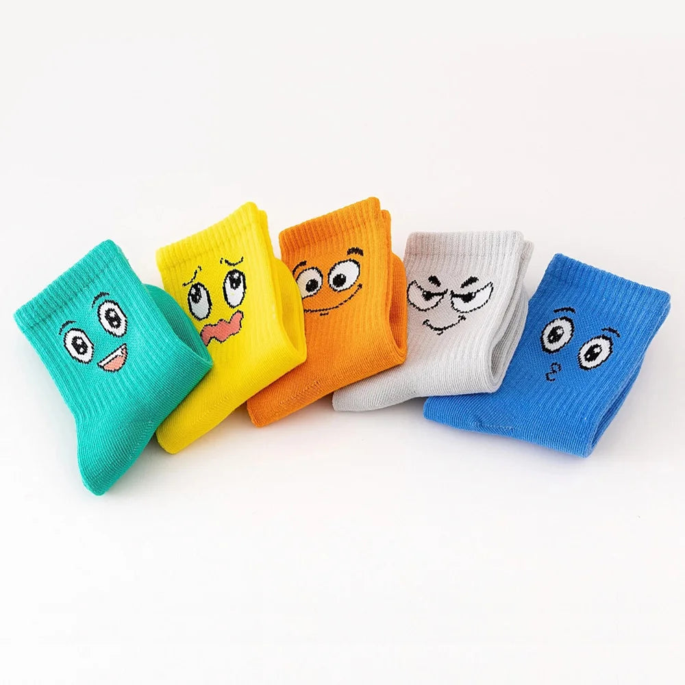 5 Pairs Kids Socks Funny Face Pattern
