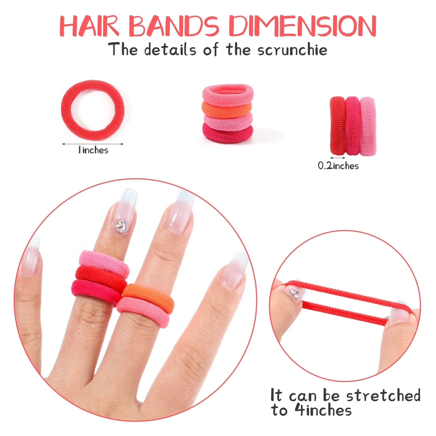 50PCS Colorful Basic Nylon Ealstic Hair Ties