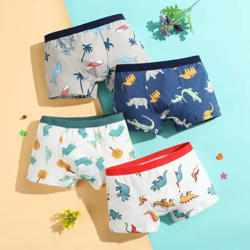 4Pcs/lot Boys Cotton Boxer Briefs