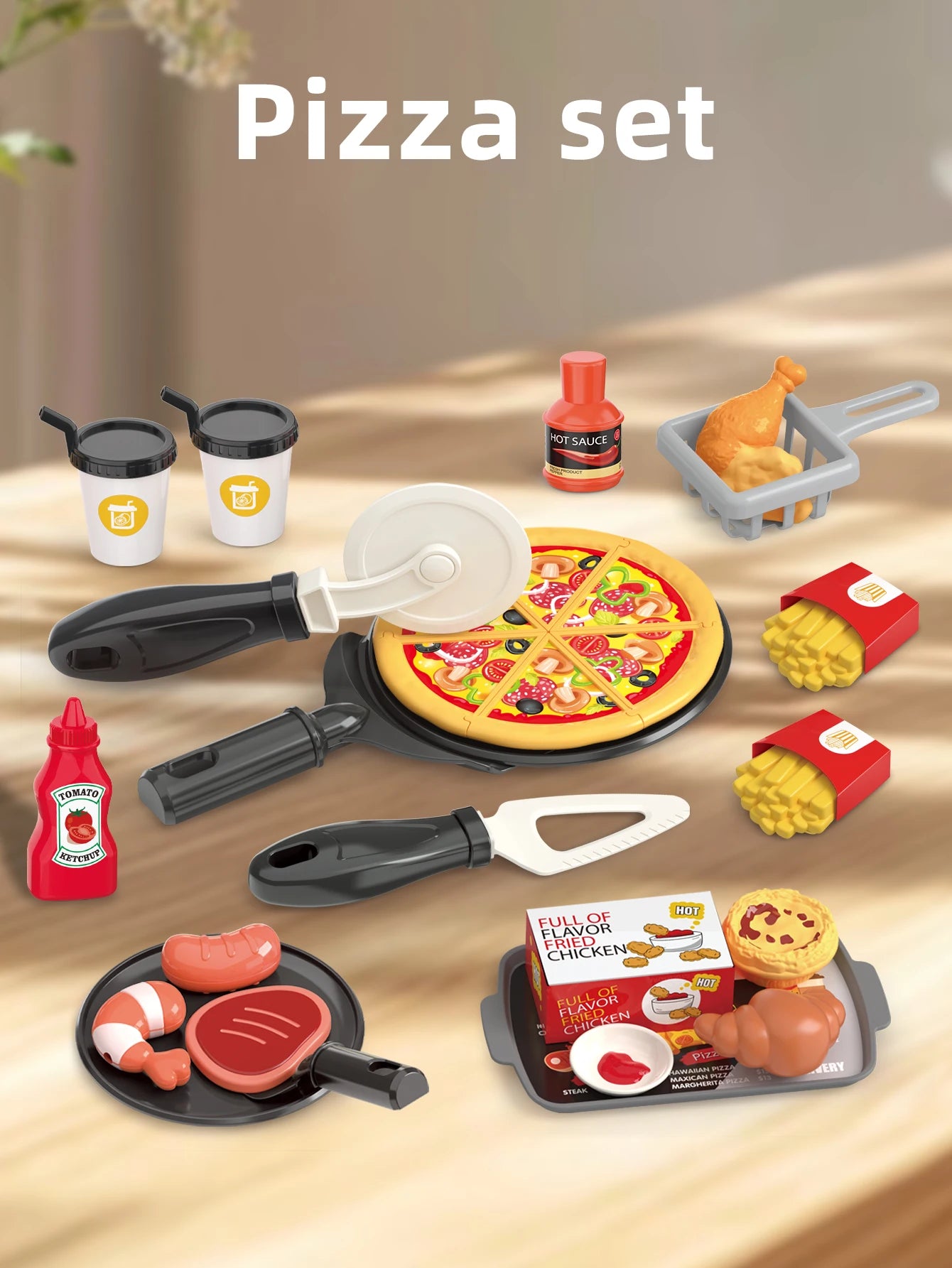 Pretend play, barbecue, fast food, pizza, sushi, afternoon tea, desserts, kitchen food, toy sets