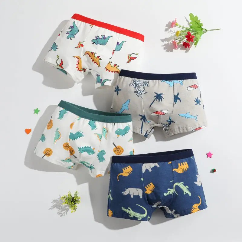 4Pcs/lot Boys Cotton Boxer Briefs