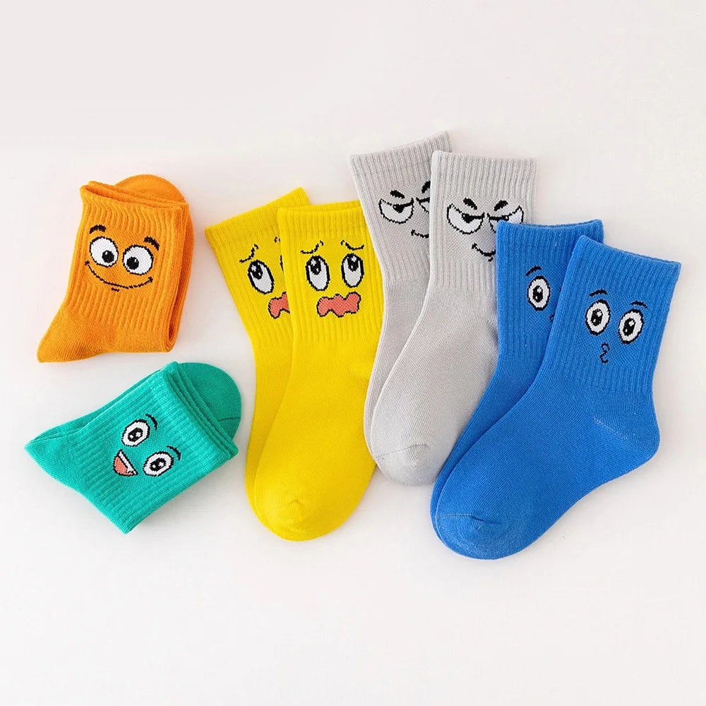 5 Pairs Kids Socks Funny Face Pattern