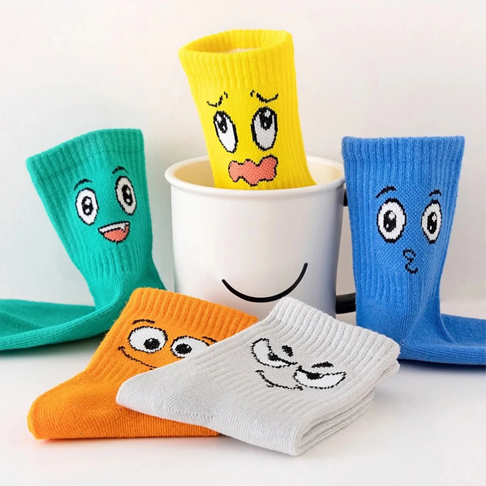 5 Pairs Kids Socks Funny Face Pattern