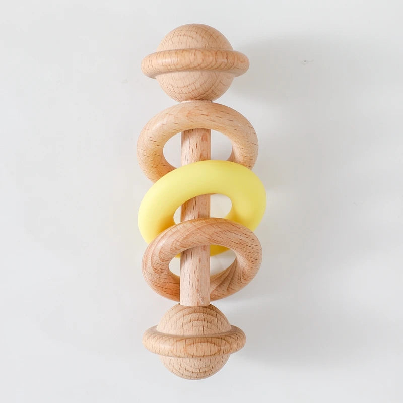 Wooden Rattles Silicone Ring Toy