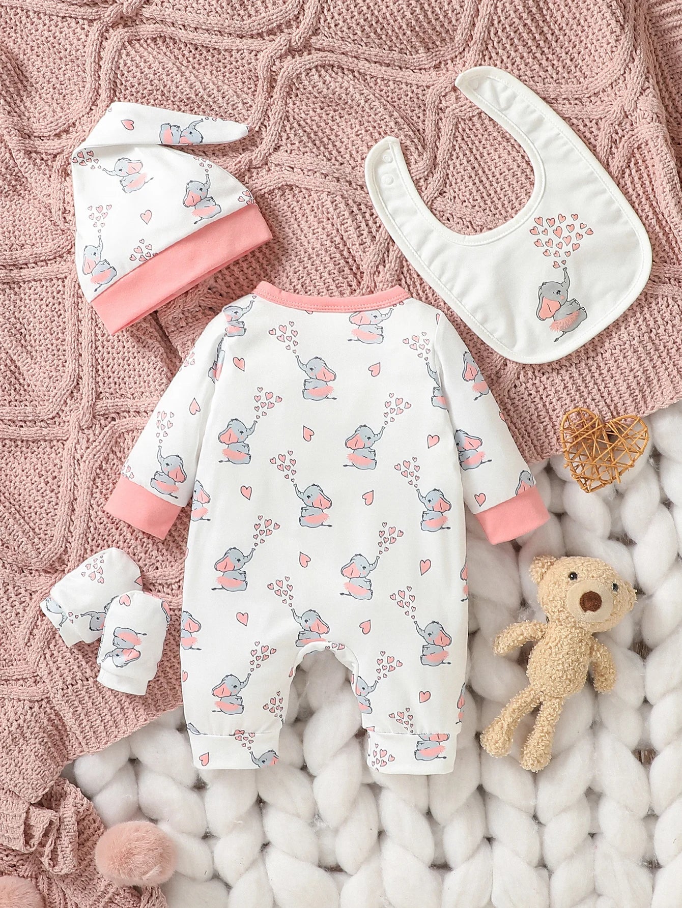 4Pcs Jumpsuit Bib Gloves Hat Set