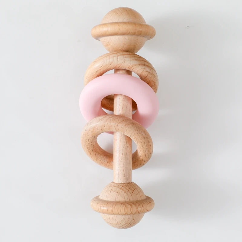 Wooden Rattles Silicone Ring Toy