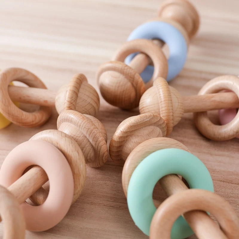 Wooden Rattles Silicone Ring Toy