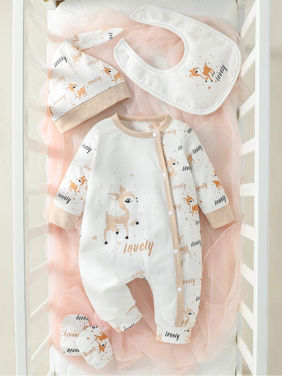 4Pcs Jumpsuit Bib Gloves Hat Set