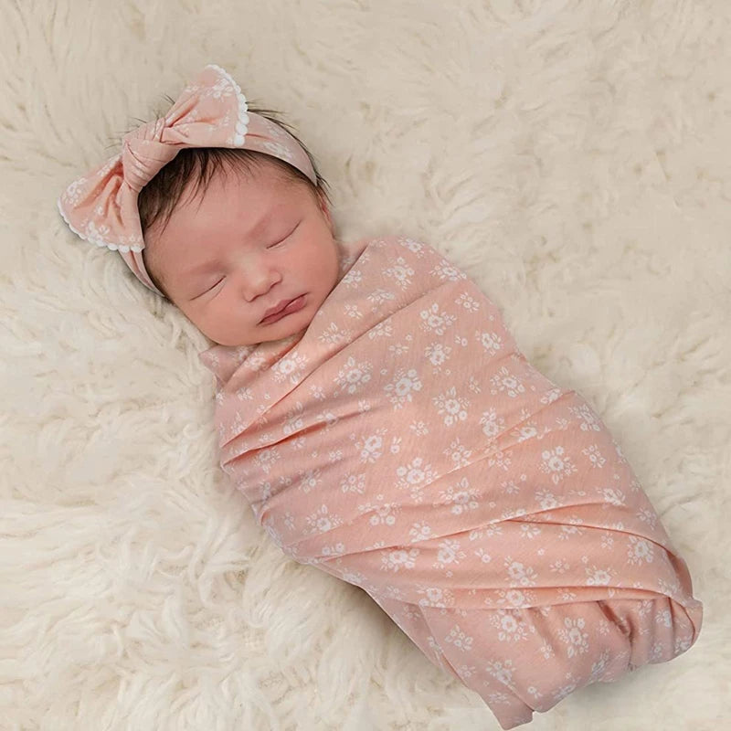 2pcs Newborn Baby Microfiber Swaddle Wrap with Beanie Hat