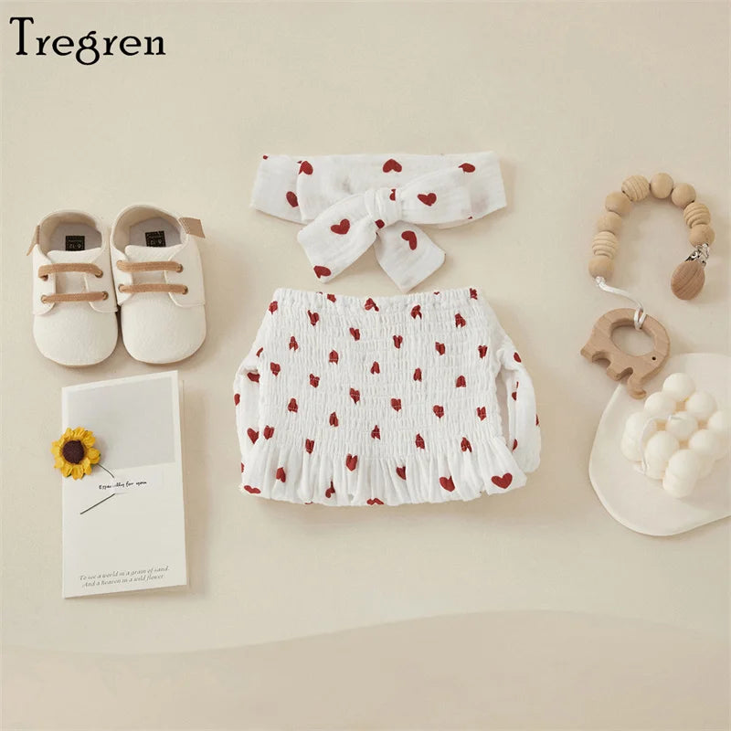Tregren Baby Girls Valentine's Day Bodysuits with Headband