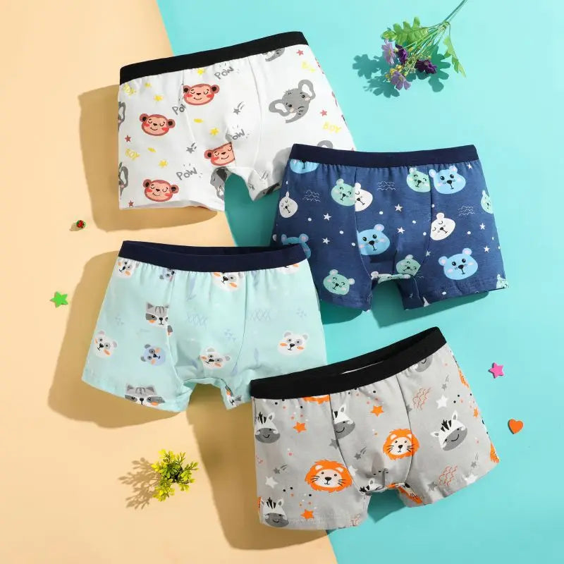 4Pcs/lot Boys Cotton Boxer Briefs