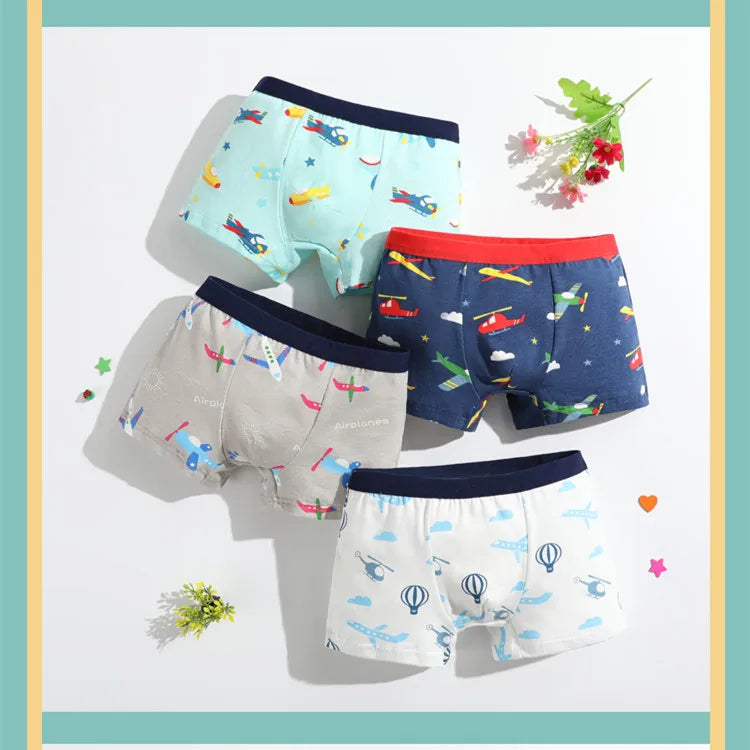 4Pcs/lot Boys Cotton Boxer Briefs