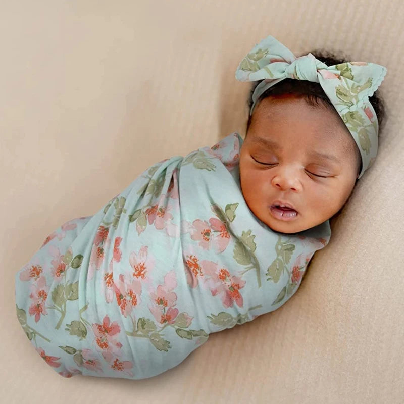 2pcs Newborn Baby Microfiber Swaddle Wrap with Beanie Hat