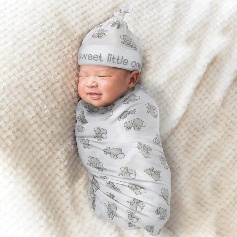 2pcs Newborn Baby Microfiber Swaddle Wrap with Beanie Hat