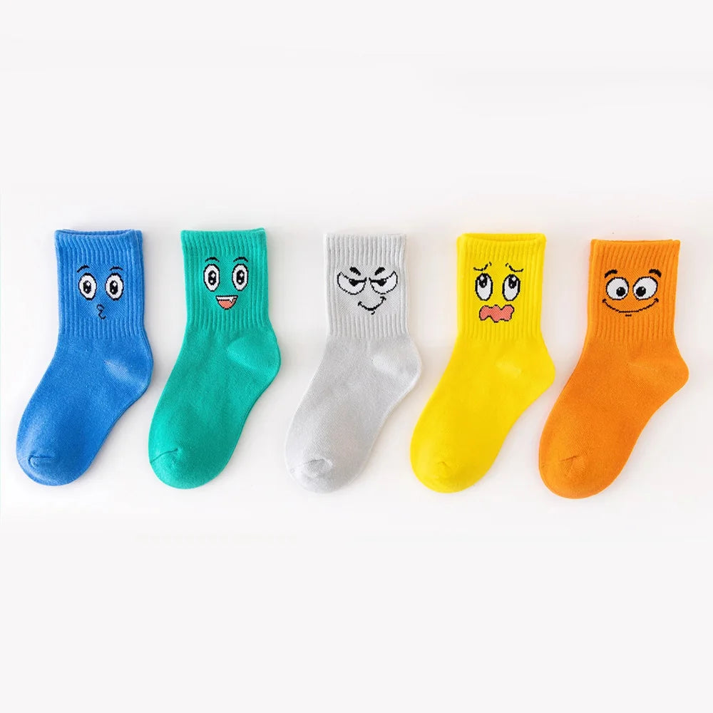 5 Pairs Kids Socks Funny Face Pattern