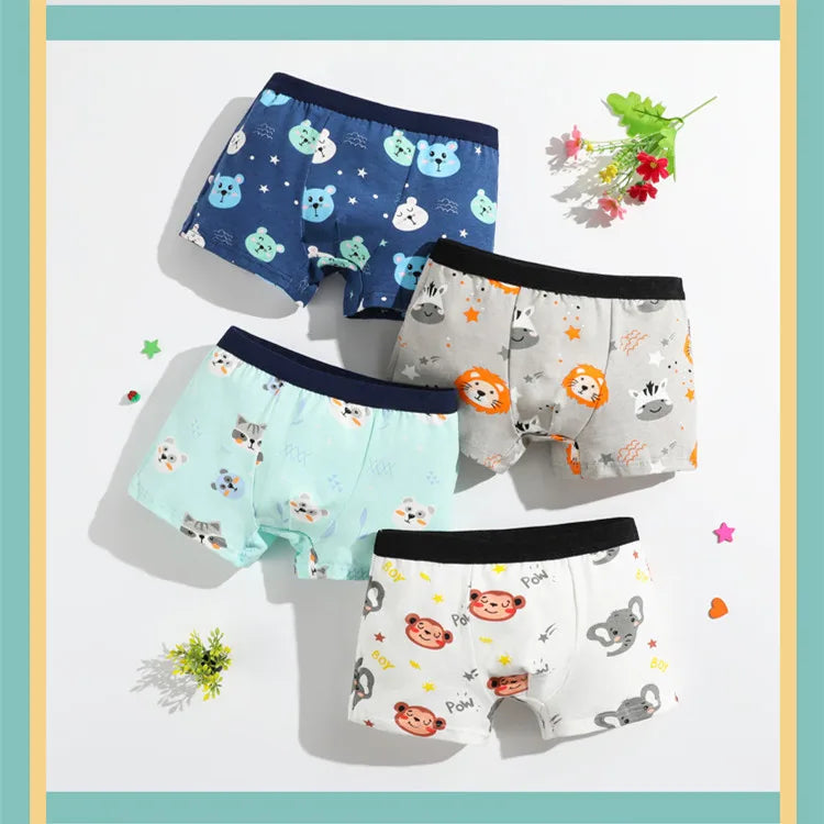 4Pcs/lot Boys Cotton Boxer Briefs