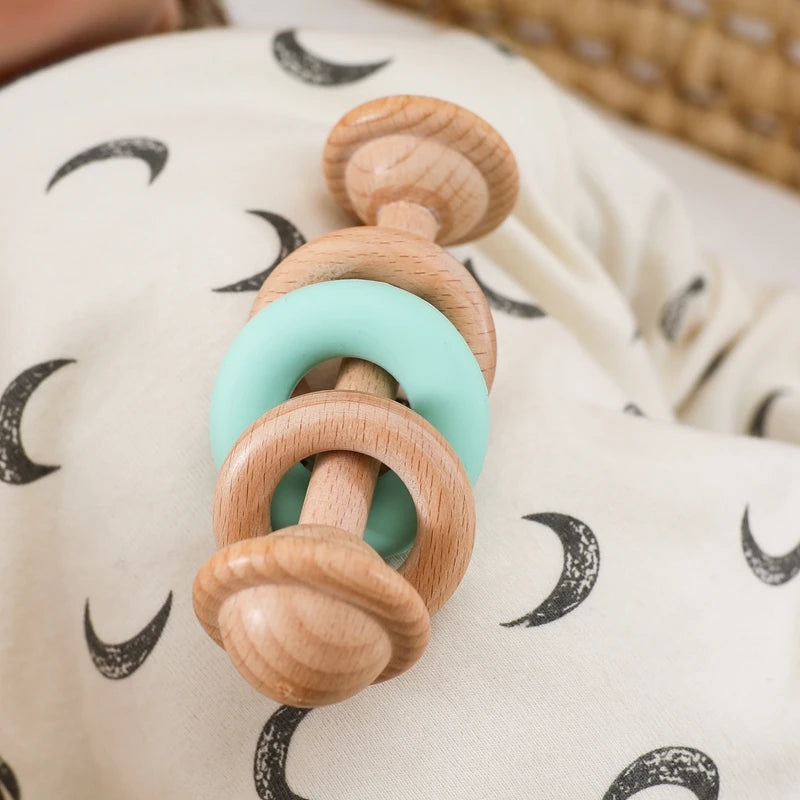 Wooden Rattles Silicone Ring Toy