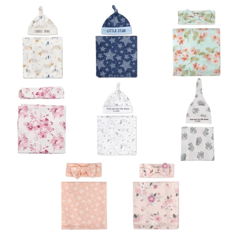 2pcs Newborn Baby Microfiber Swaddle Wrap with Beanie Hat