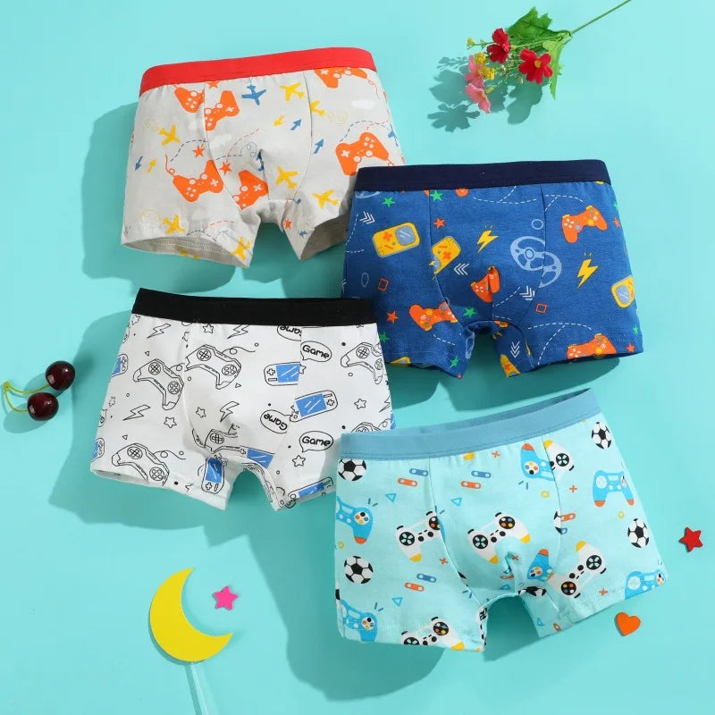 4Pcs/lot Boys Cotton Boxer Briefs