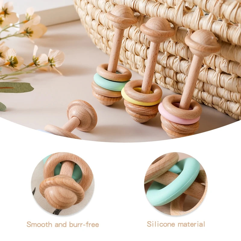 Wooden Rattles Silicone Ring Toy