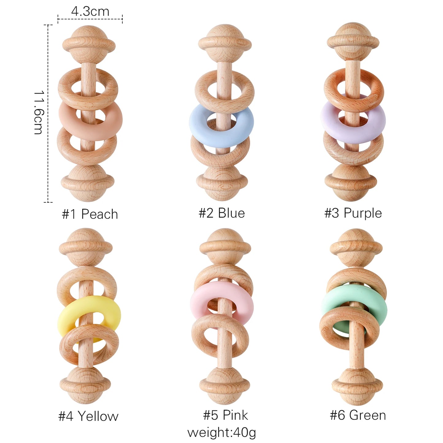 Wooden Rattles Silicone Ring Toy