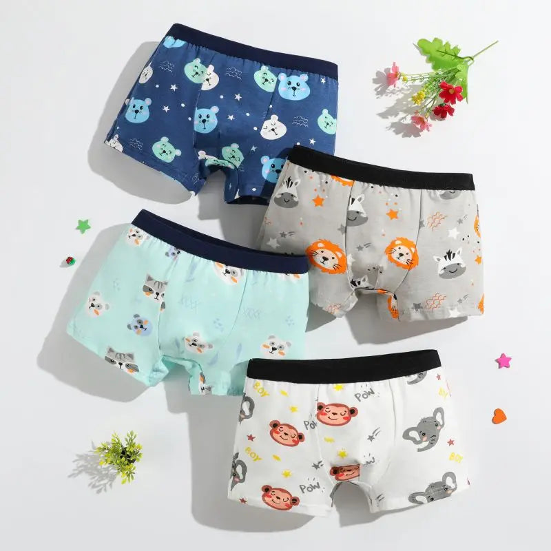 4Pcs/lot Boys Cotton Boxer Briefs