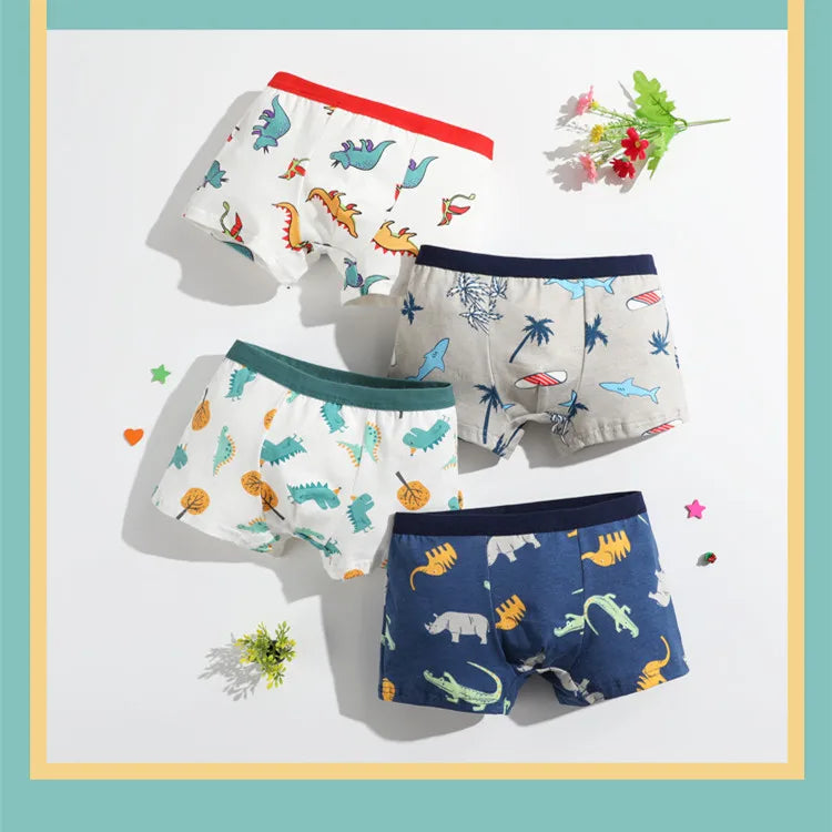 4Pcs/lot Boys Cotton Boxer Briefs