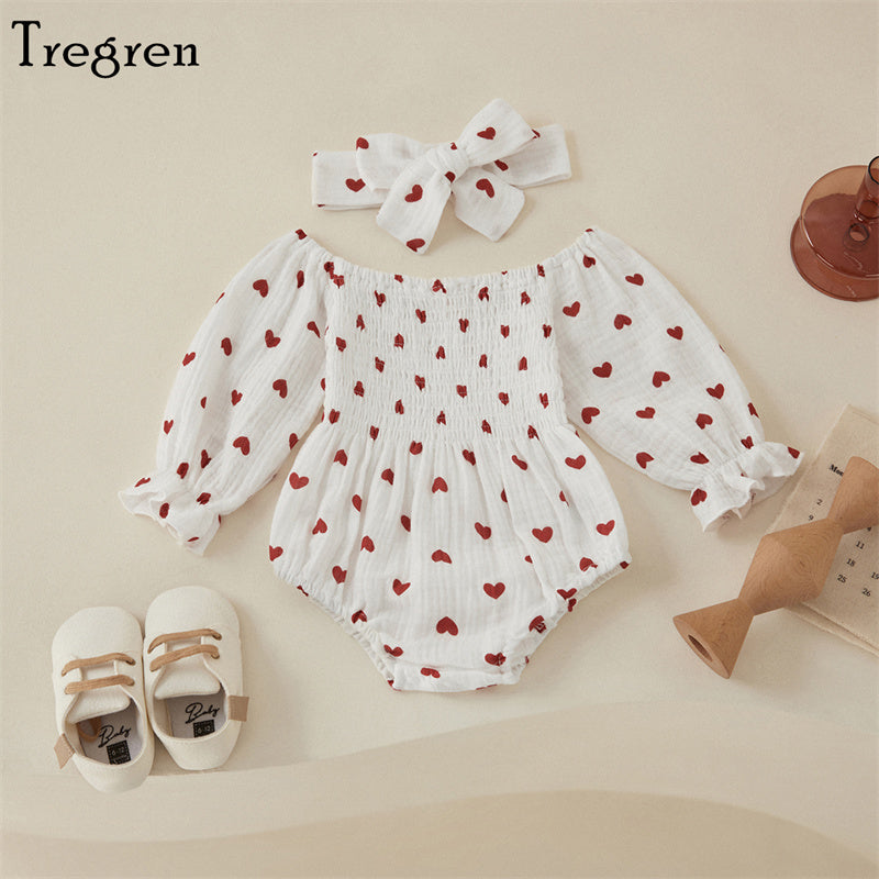 Tregren Baby Girls Valentine's Day Bodysuits with Headband
