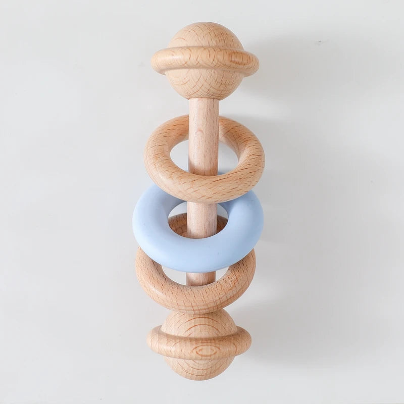 Wooden Rattles Silicone Ring Toy