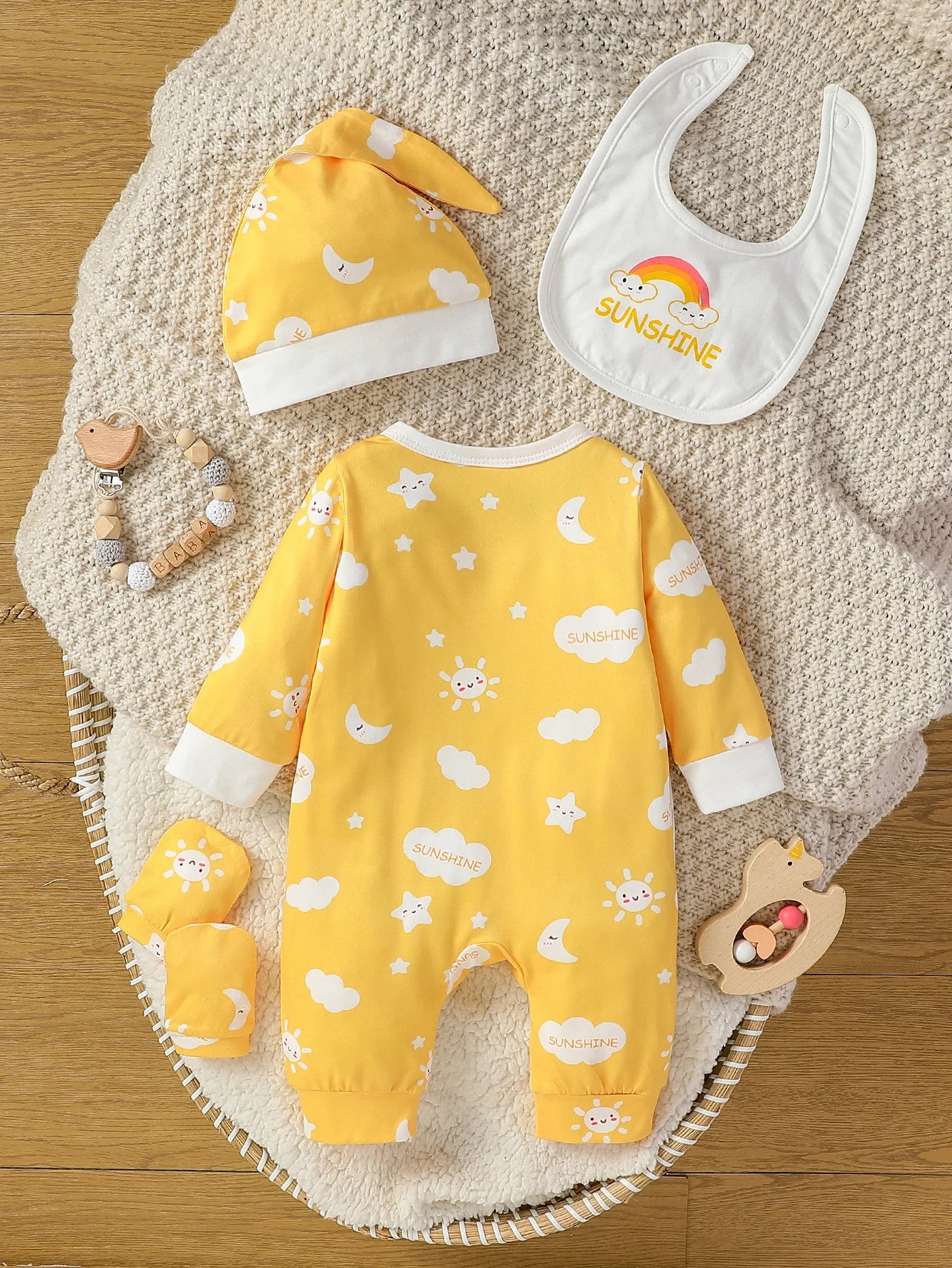 4Pcs Jumpsuit Bib Gloves Hat Set