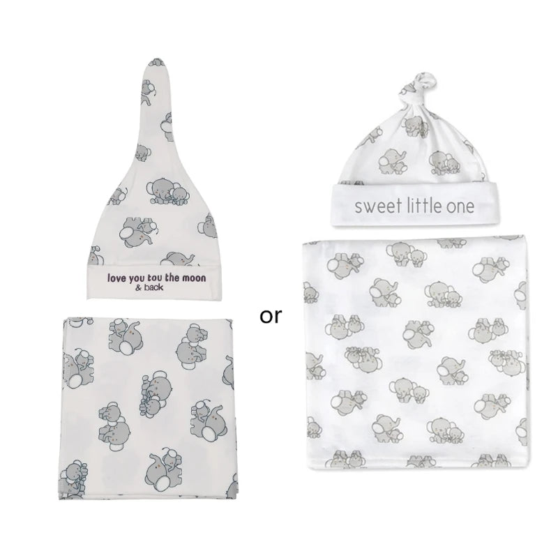 2pcs Newborn Baby Microfiber Swaddle Wrap with Beanie Hat