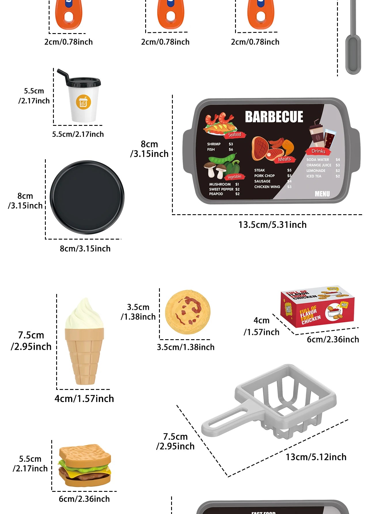 Pretend play, barbecue, fast food, pizza, sushi, afternoon tea, desserts, kitchen food, toy sets