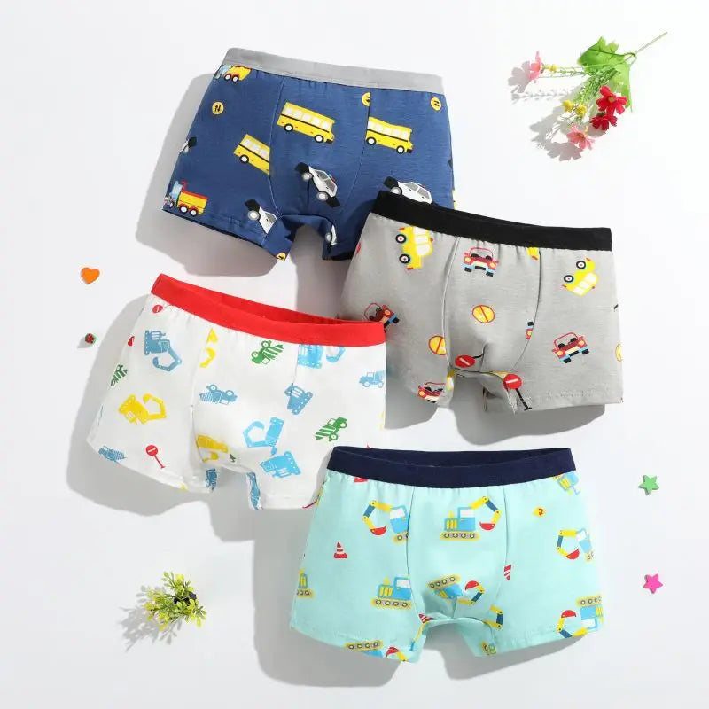 4Pcs/lot Boys Cotton Boxer Briefs