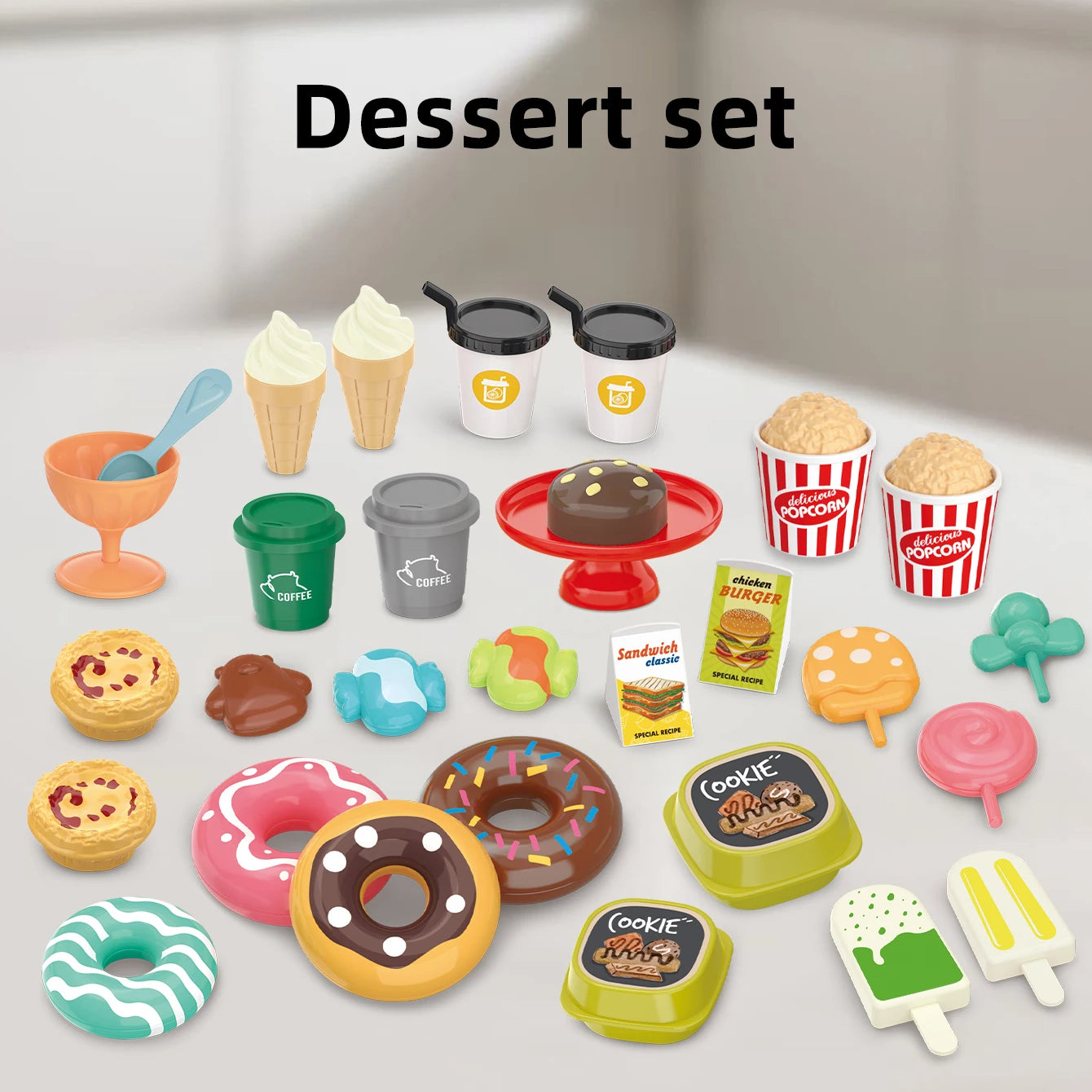Pretend play, barbecue, fast food, pizza, sushi, afternoon tea, desserts, kitchen food, toy sets