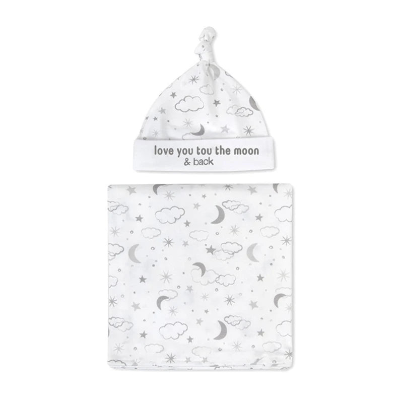 2pcs Newborn Baby Microfiber Swaddle Wrap with Beanie Hat