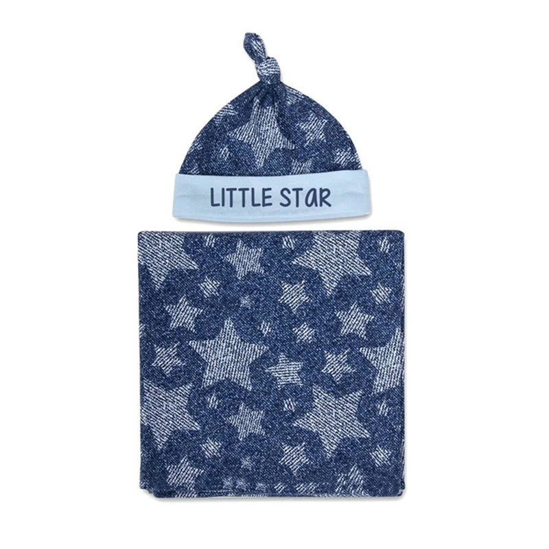 2pcs Newborn Baby Microfiber Swaddle Wrap with Beanie Hat