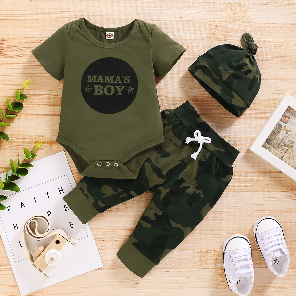 MOE 3pcs Short Sleeve Romper Set