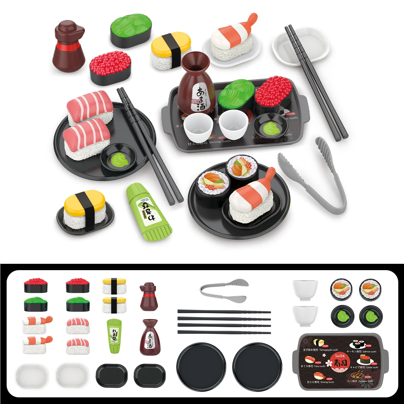 Pretend play, barbecue, fast food, pizza, sushi, afternoon tea, desserts, kitchen food, toy sets