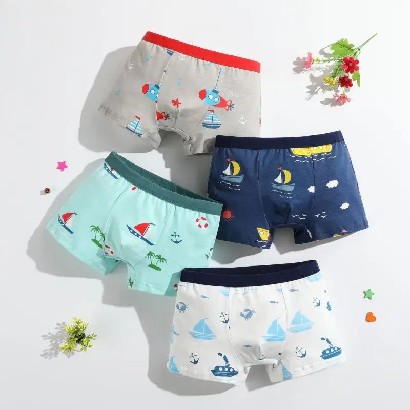 4Pcs/lot Boys Cotton Boxer Briefs
