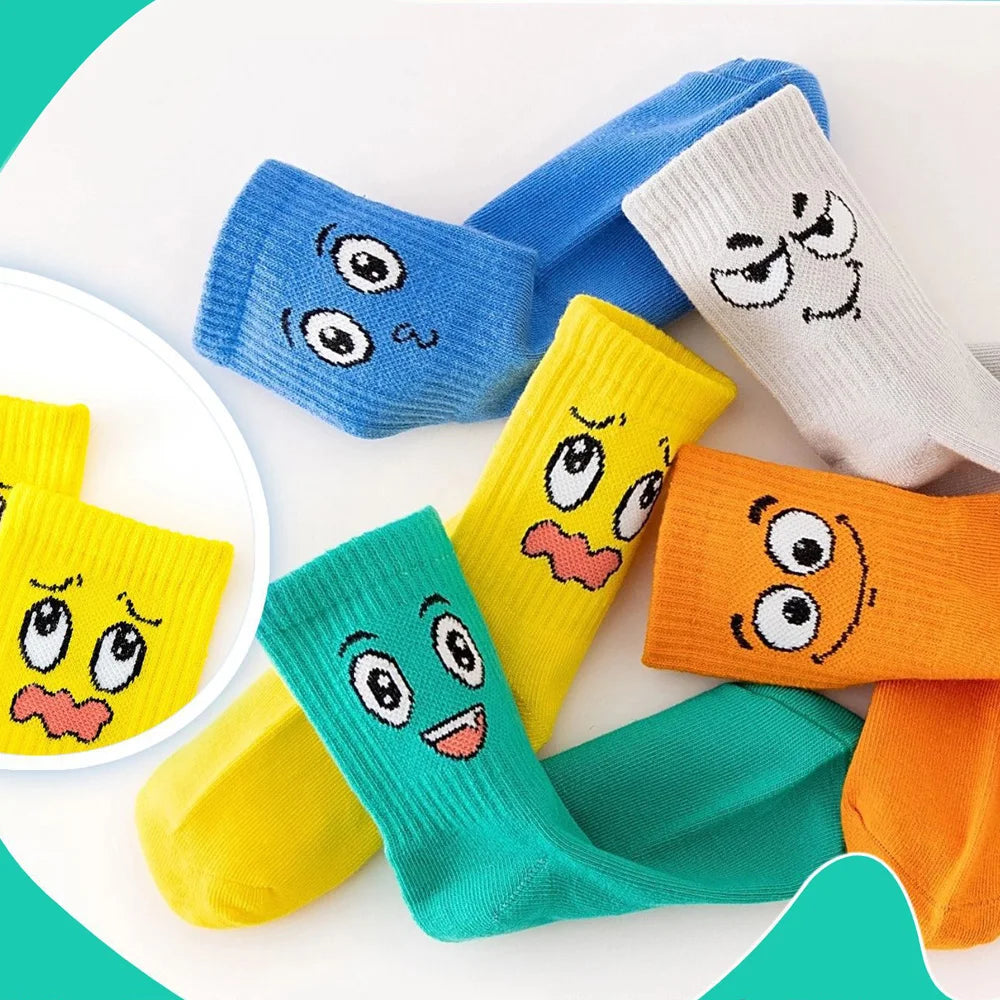5 Pairs Kids Socks Funny Face Pattern