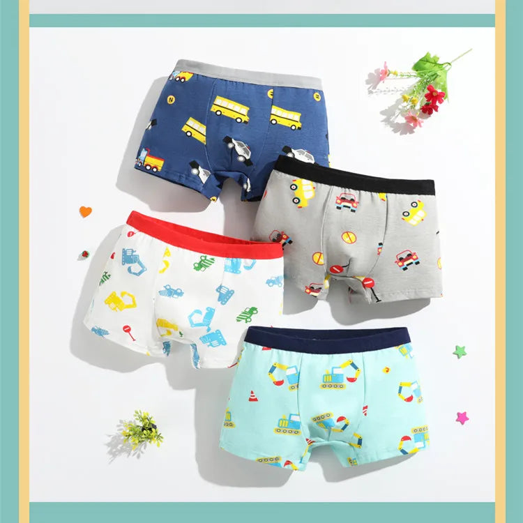 4Pcs/lot Boys Cotton Boxer Briefs