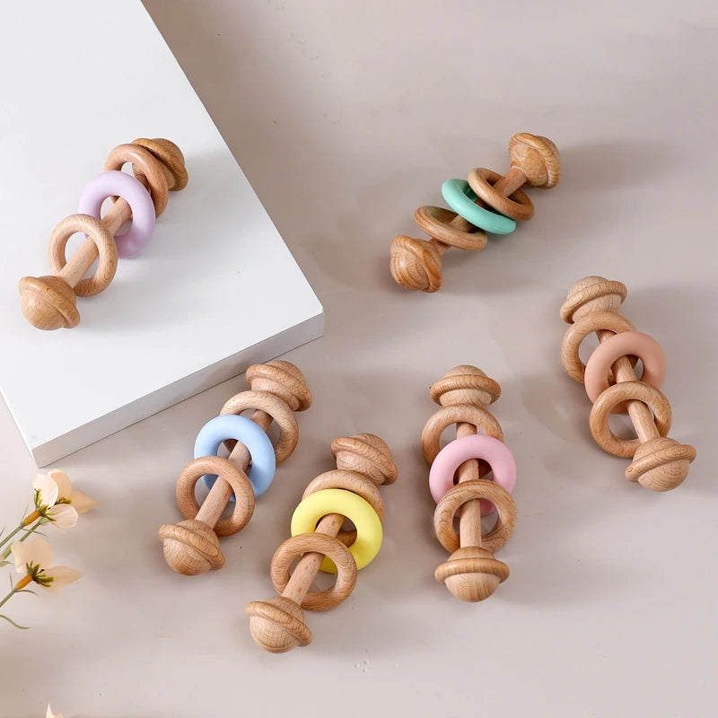 Wooden Rattles Silicone Ring Toy